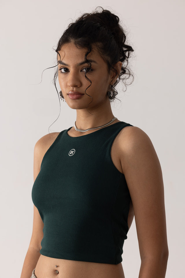 Ribbed Backless Tank In Green