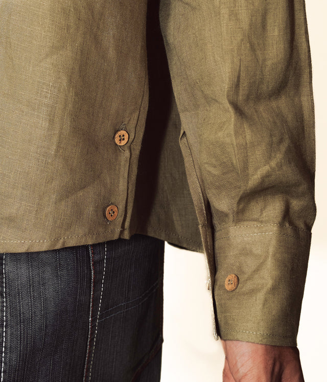 Oversized Linen Shirt in Olive Green