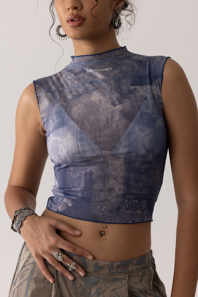 'Embrace' Mesh Tank in Blue