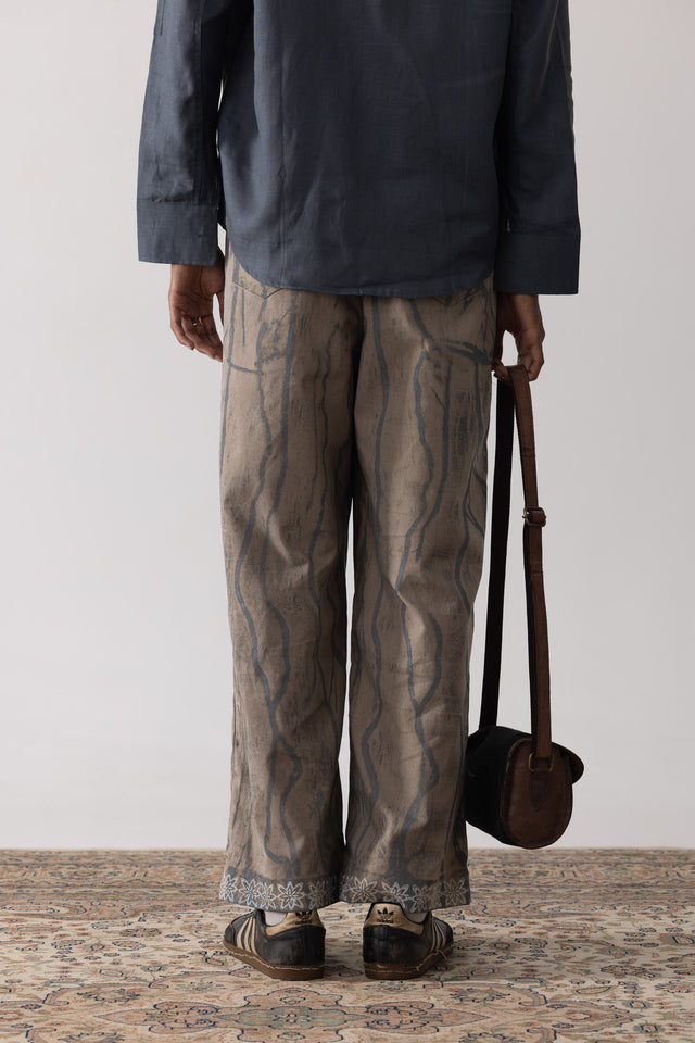 Block Printed Painter's Pants in Khaki