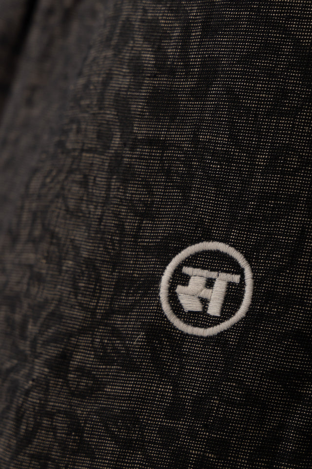 Seamless Block-Printed Linen Pants in Black