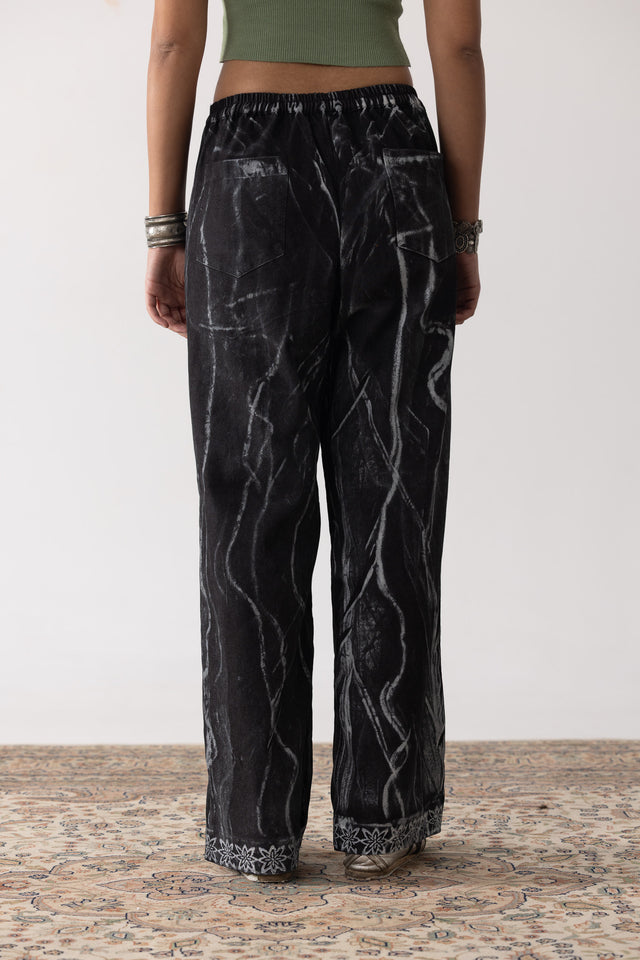 Block Printed Painter's Pants in Black