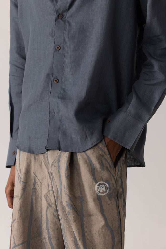Oversized Linen Shirt in Stone Blue