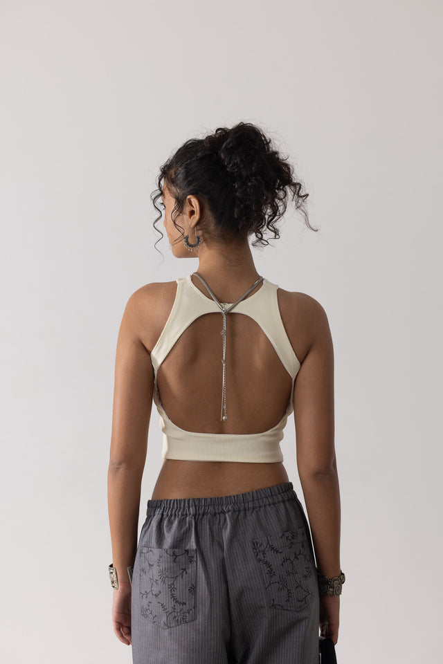 Ribbed Backless Tank In Off-White