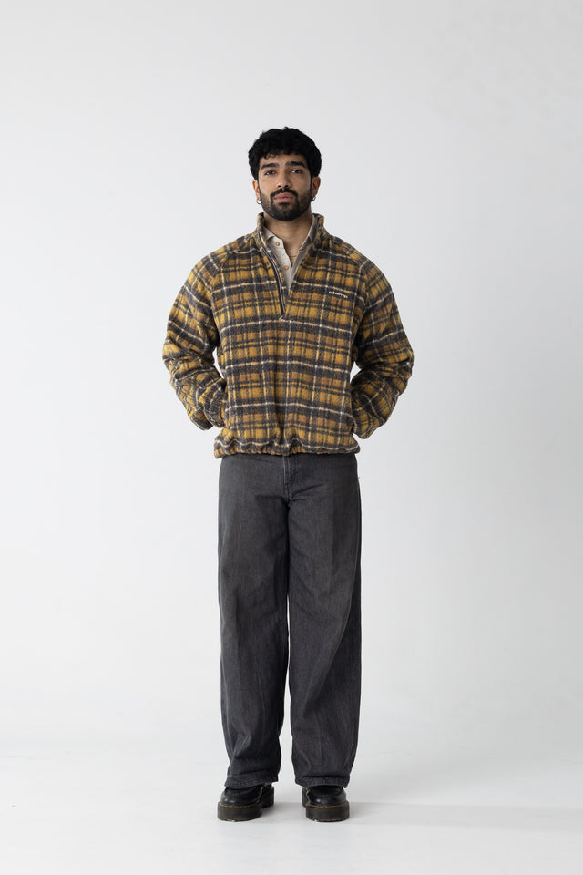 Rust Yellow Overcheck Quarter-Zip