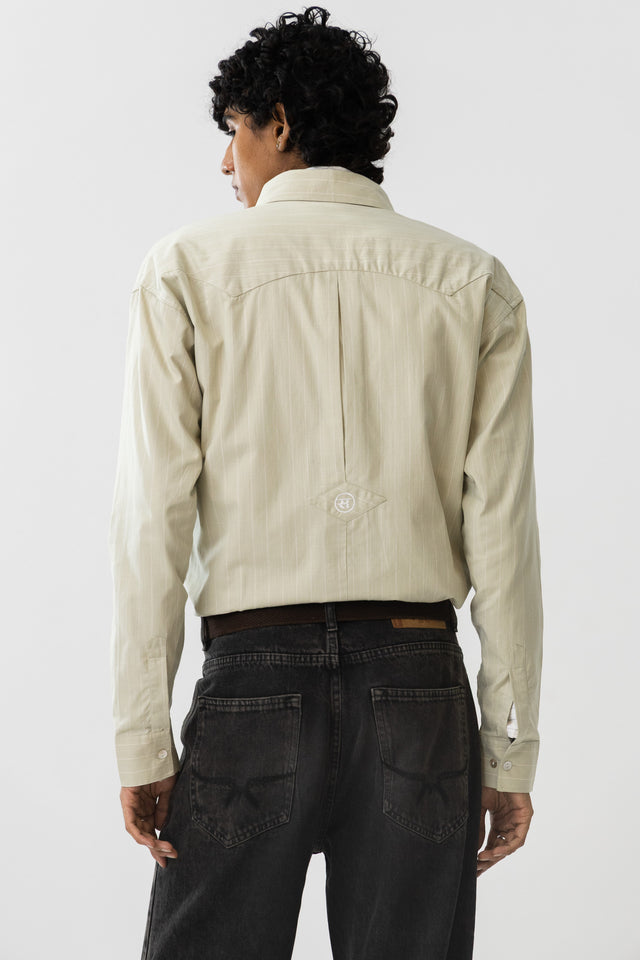 Two Tone Fabric Pinstripe Shirt in Pista
