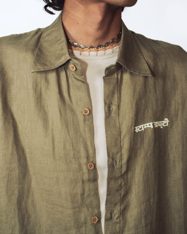 Oversized Linen Shirt in Olive Green